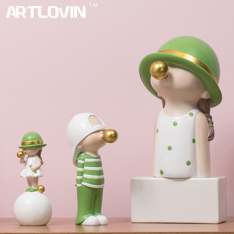 Home Decor Y2K - ARTLOVIN Nordicสไตล์Figurinesตัวอักษรเด็กรุ่นเป่าBubble Gumรูปปั้นสำหรับตกแต่งห้องนั่งเล่นตกแต่งบ้านโมเดิร์น