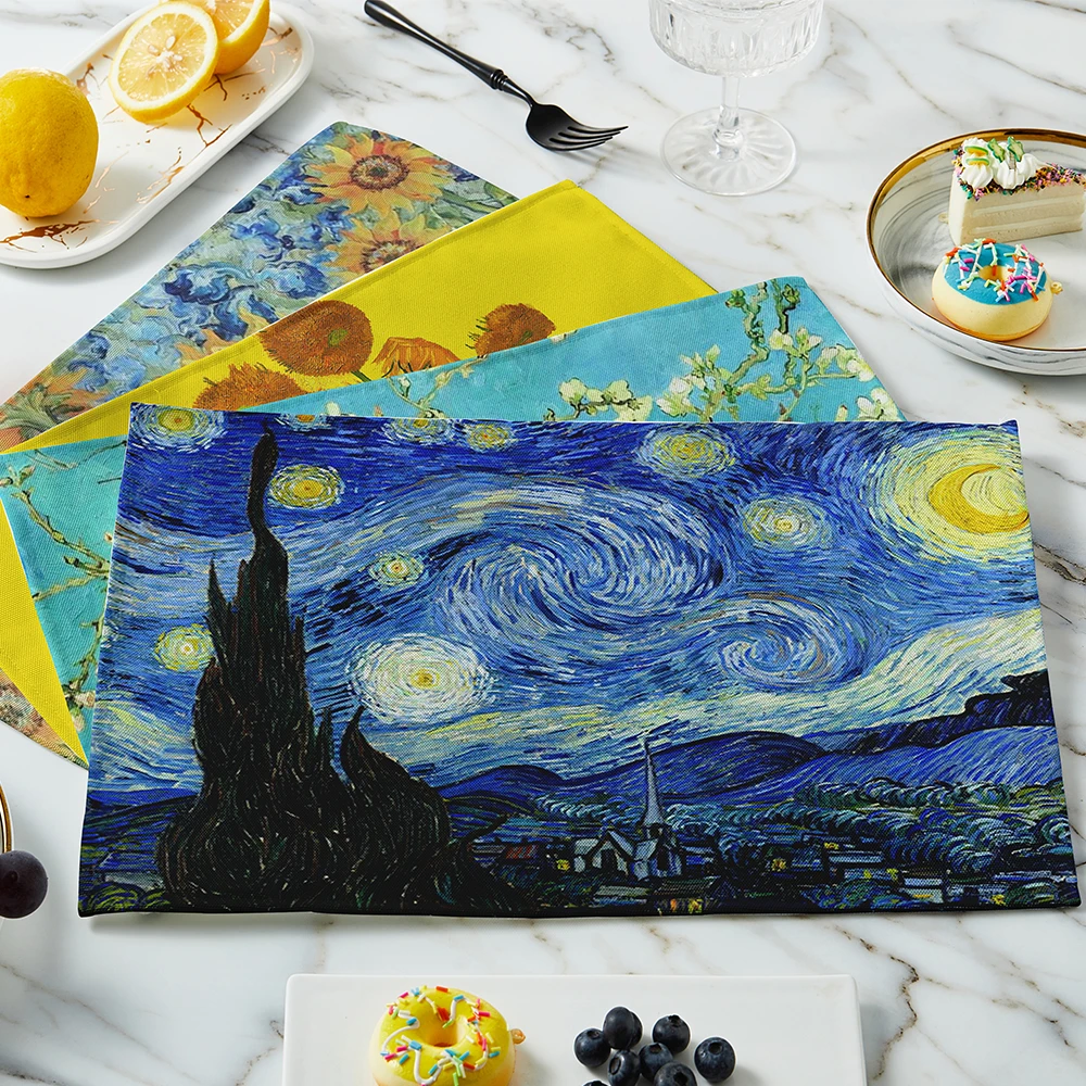 Linen Table Runner - ใหม่ Van Gogh ภาพวาดตาราง Vintage Art