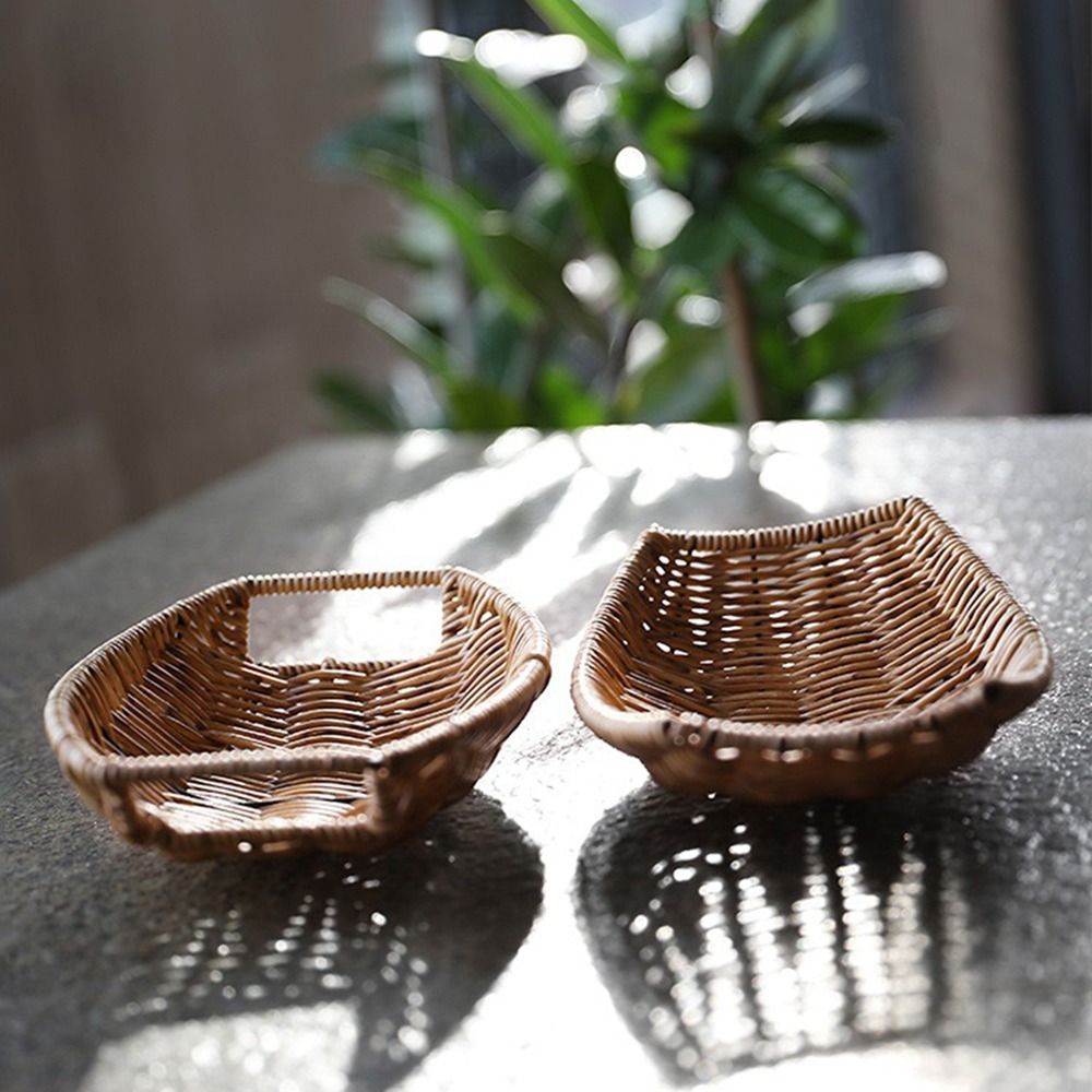 Rattan Plant Basket - ตะกร้าหวายเทียมทอมือ ตะกร้าผลไม้ขนมปังทำมือความจุขนาดใหญ่ ตะกร้าหวายย้อนยุคอเนกประสงค์