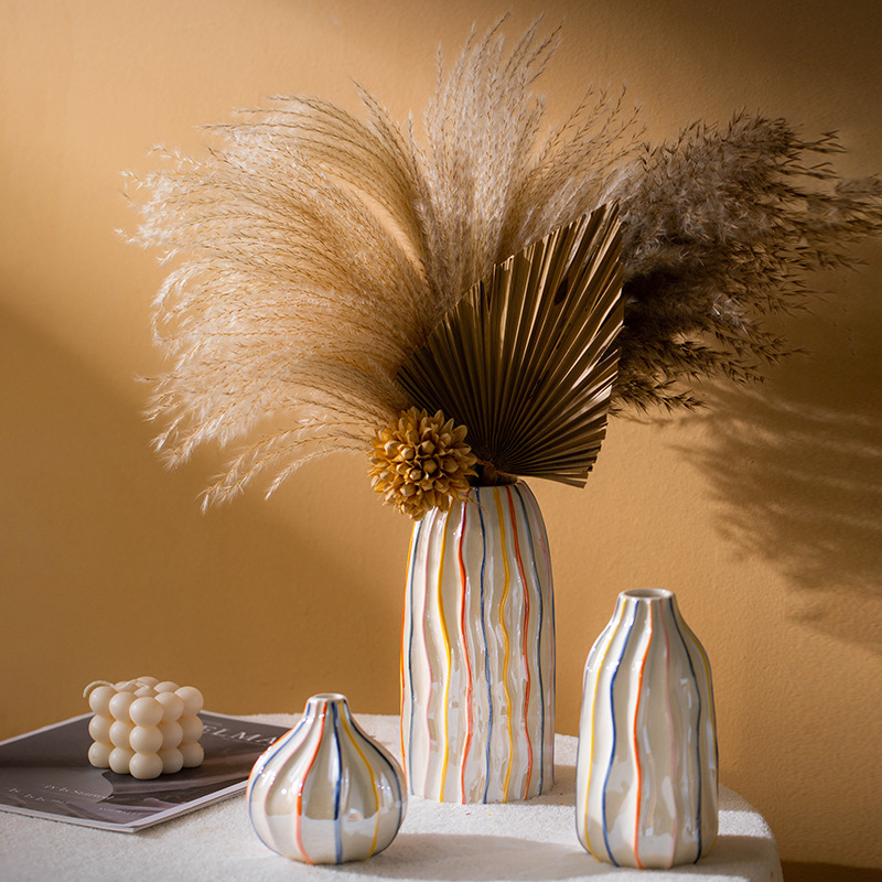 Pampas Grass Decor - CAPIRON สีสันลายแจกันเซรามิคตกแต่งบ้านใหม่ Centerpiece Mantel ห้องนั่งเล่นตกแต่งดอกไม้หม้อสําหรับ Pampas