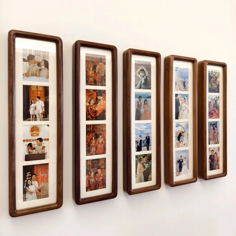 Bamboo Photo Frame - กรอบรูปไม้เนื้อแข็งทรงยาว ดีไซน์สร้างสรรค์ แบบสามช่อง สำหรับใส่รูปคู่รักในงานแต่งงาน วางบนโต๊ะหรือแขวนผนัง ตกแต่งบ้าน