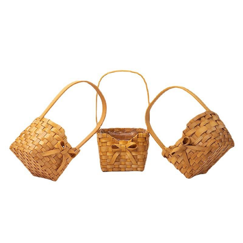 Rattan Plant Basket - ตะกร้าหวายลายดอกไม้สำหรับเจ้าสาว ตะกร้าปิกนิกสานด้วยมือ ตะกร้าจัดดอกไม้พร้อมหูหิ้ว ตะกร้าสานสำหรับปิกนิก