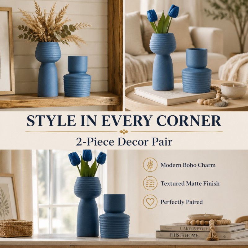 ชุดแจกันสีน้ำเงินลายหยักหยักแบ - Pampas Grass Decor บทวิจารณ์และราคา